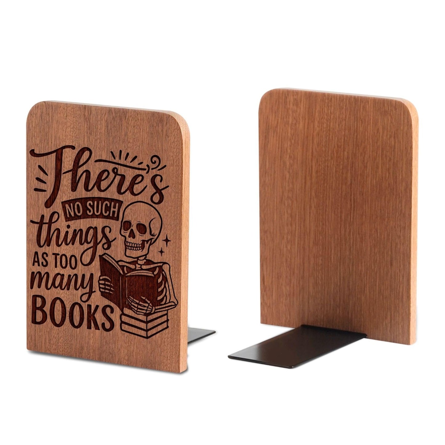 Book Lover Gifts for Women Men, Skull Bookends, Novelty Bookends Unique, Heavy Duty Wooden Book Ends for Shelves Decorative(1 Pair, 4.72x6.69 Inches) - NoSuch