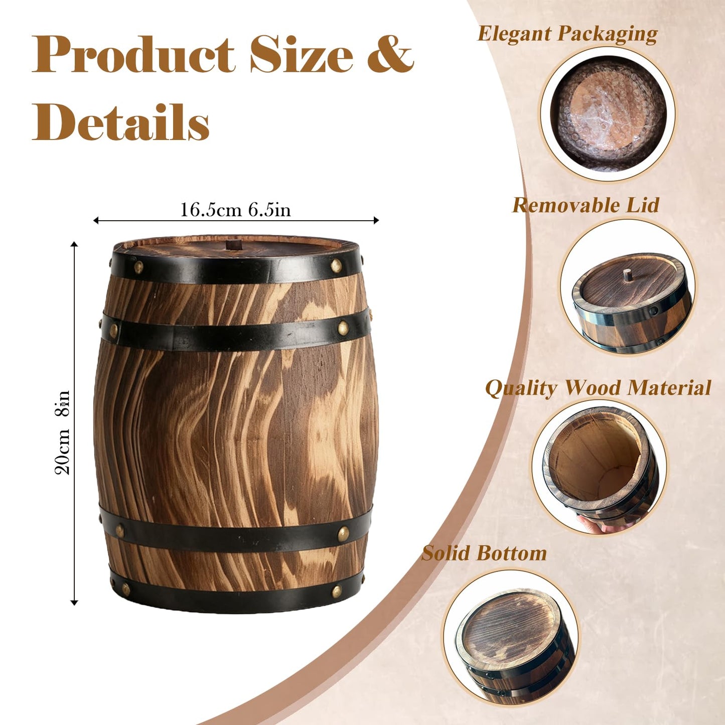 2Pcs Ippoulas Wooden Wine Barrel Planters 8" x 6.5" - Set of Rustic Wood Vases for Flowers, Centerpieces Decor | Wine Barrel Wedding, Party, Home Decoration