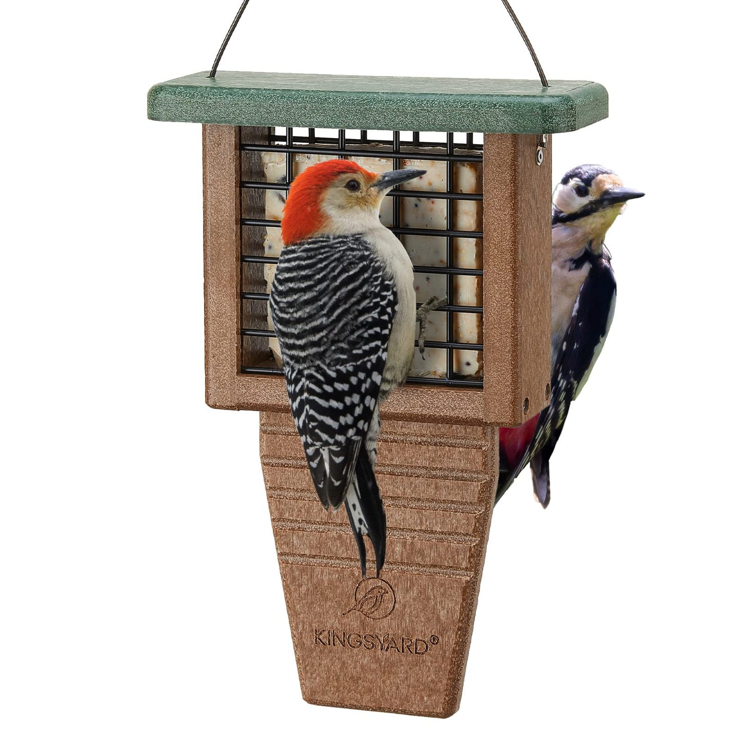 Kingsyard Recycled Plastic Suet Feeder, Tail Prop Suet Feeder for Outside Hanging, Sturdy & Durable, Great for Woodpecker & Clinging Birds, Green
