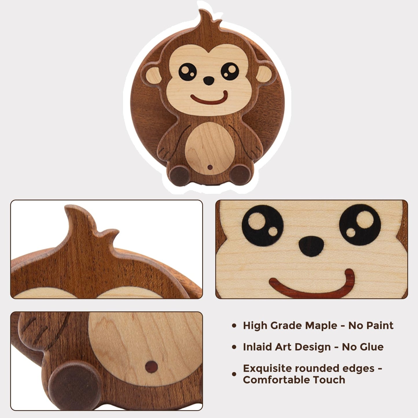 Agicogeo Cartoon Phone Stand with 360° Rotation, Adjustable Cute Desk Organizer for Home Office, Warm Decor Accessories, Wooden Tablet Holder (Monkey)