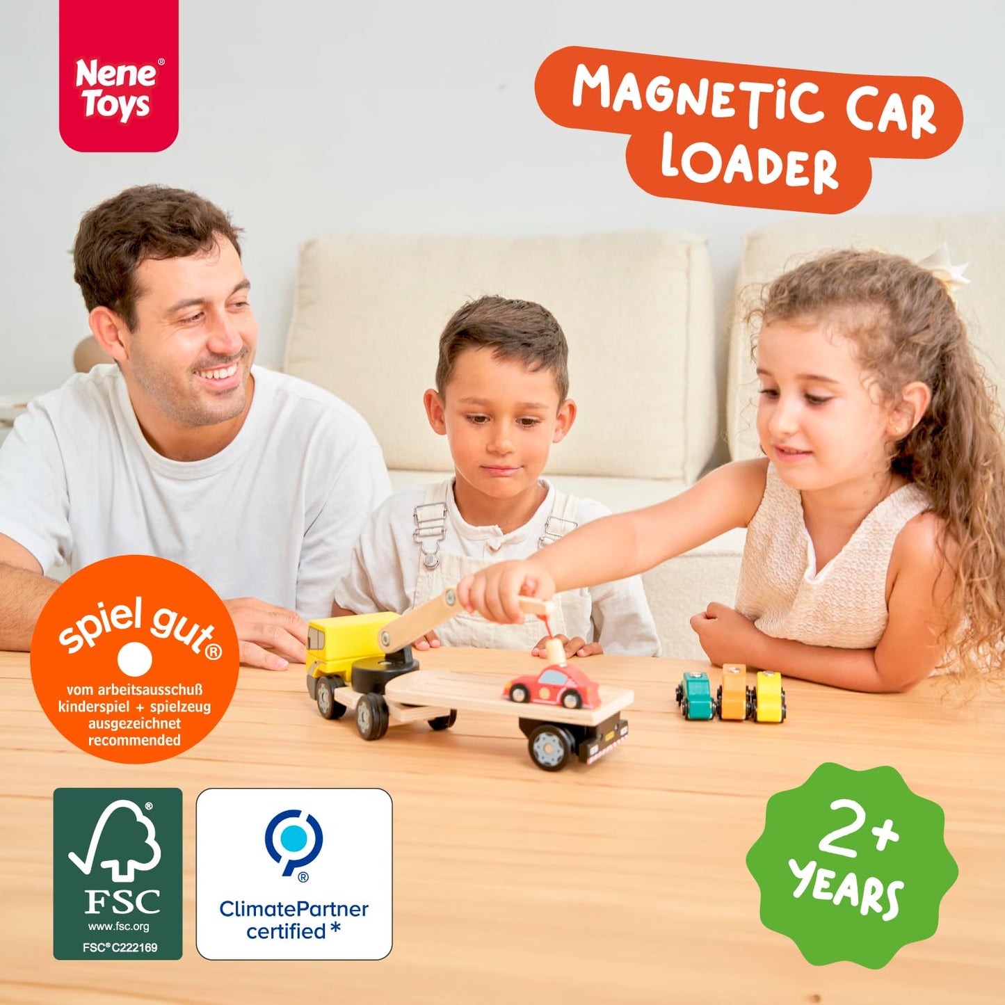 Nene Toys Magnetic Car Loader with 4 Cars and 1 Semi-Trailer Wooden Truck for Kids 2+ Year Old - Interactive Crane Wooden Toy - Vehicle Toys for Boys Girls - Educational Toy for Toddlers Ages 2+