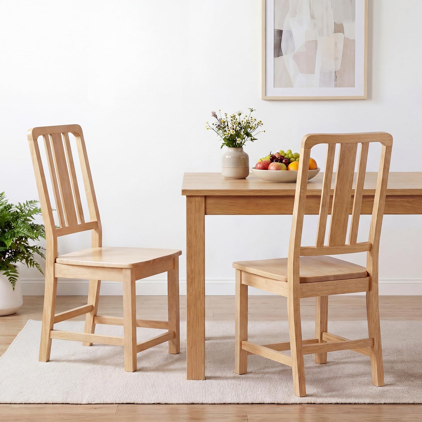Giantex Wood Dining Chairs Set of 2, Rubber Wood Kitchen Chairs with Hollowed Backrest, Natural Dining Room Chair, Wooden Side Chairs for Living Room Restaurant