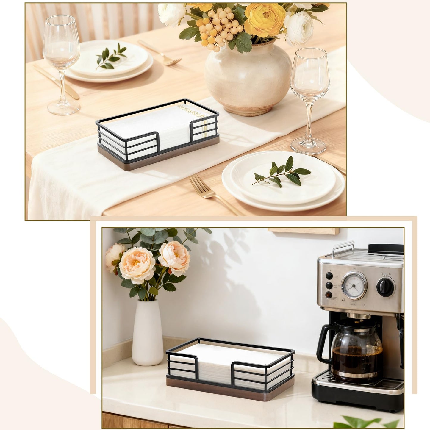 Mkono Guest Towel Holder Tray for Bathroom Napkins Holder for Table Wooden Rectangle Disposable Hand Towel Basket for Kitchen Counter Dining Room Vanity Coffee Bar Party