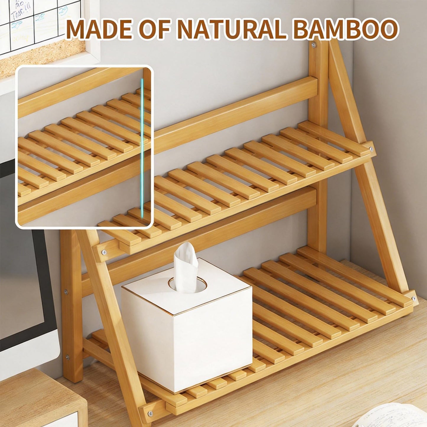 Winmist Glimpse Wooden Matcha Station Shelf, 2 Tier Natural Finish Bamboo Countertop Organizer, 15.7x13.8x7.5 Inch Coffee Bar Display Stand for Mugs, Condiments, Tea & Kitchen Accessories