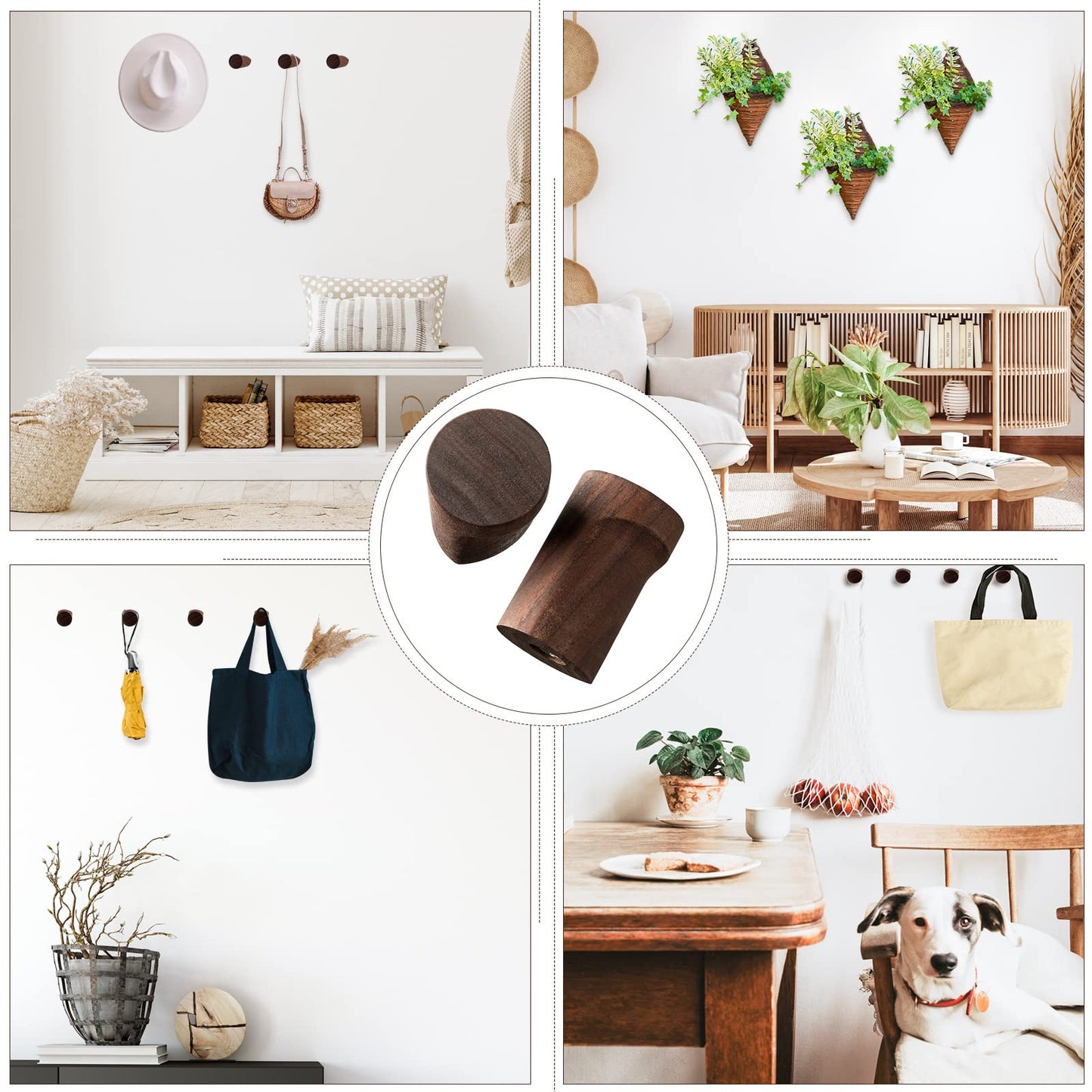 Roowest 12 Pack Walnut Wood Wall Hooks Natural Wooden Coat Hooks Wall Mounted Handmade Rustic Decorative Modern Hanging Backpack Hanger for Towel Mug Clothes Holder Heavy Duty Entryway Peg