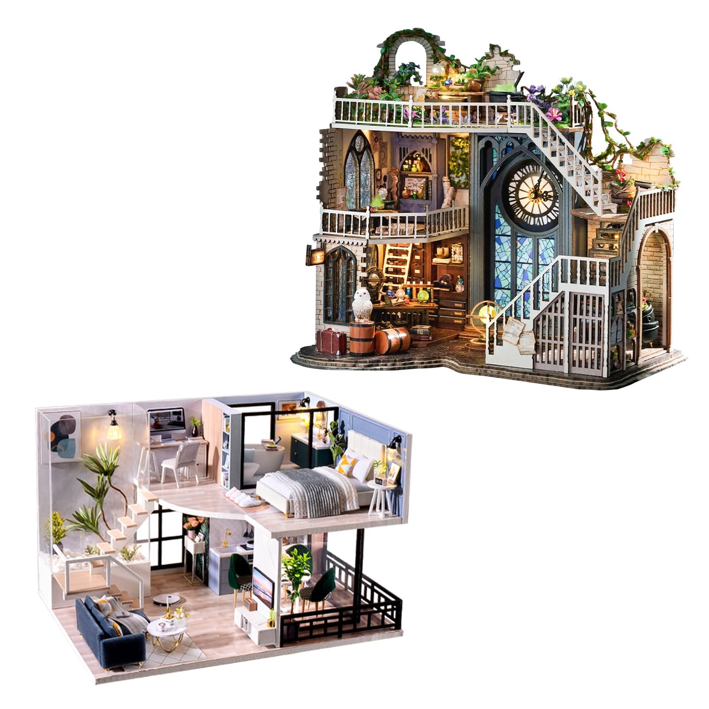 CUTEBEE DIY Dollhouse Miniature with Furniture, DIY Wooden Dollhouse Kit Plus Dust Proof and Music Movement, Creative Room for Valentine's Day Gift Idea(Cozy Time) (Magic House)