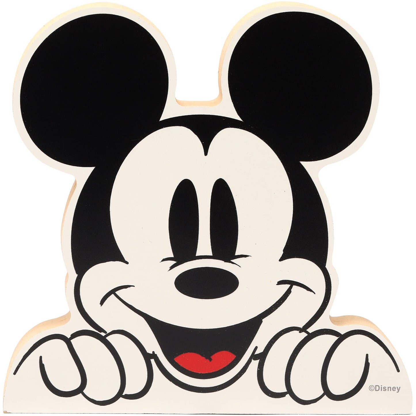 Disney Mickey Mouse Head Shelf Sitter Decor - Chunky Wood Block Cutout for Kids' Bedroom, Play Room or Office