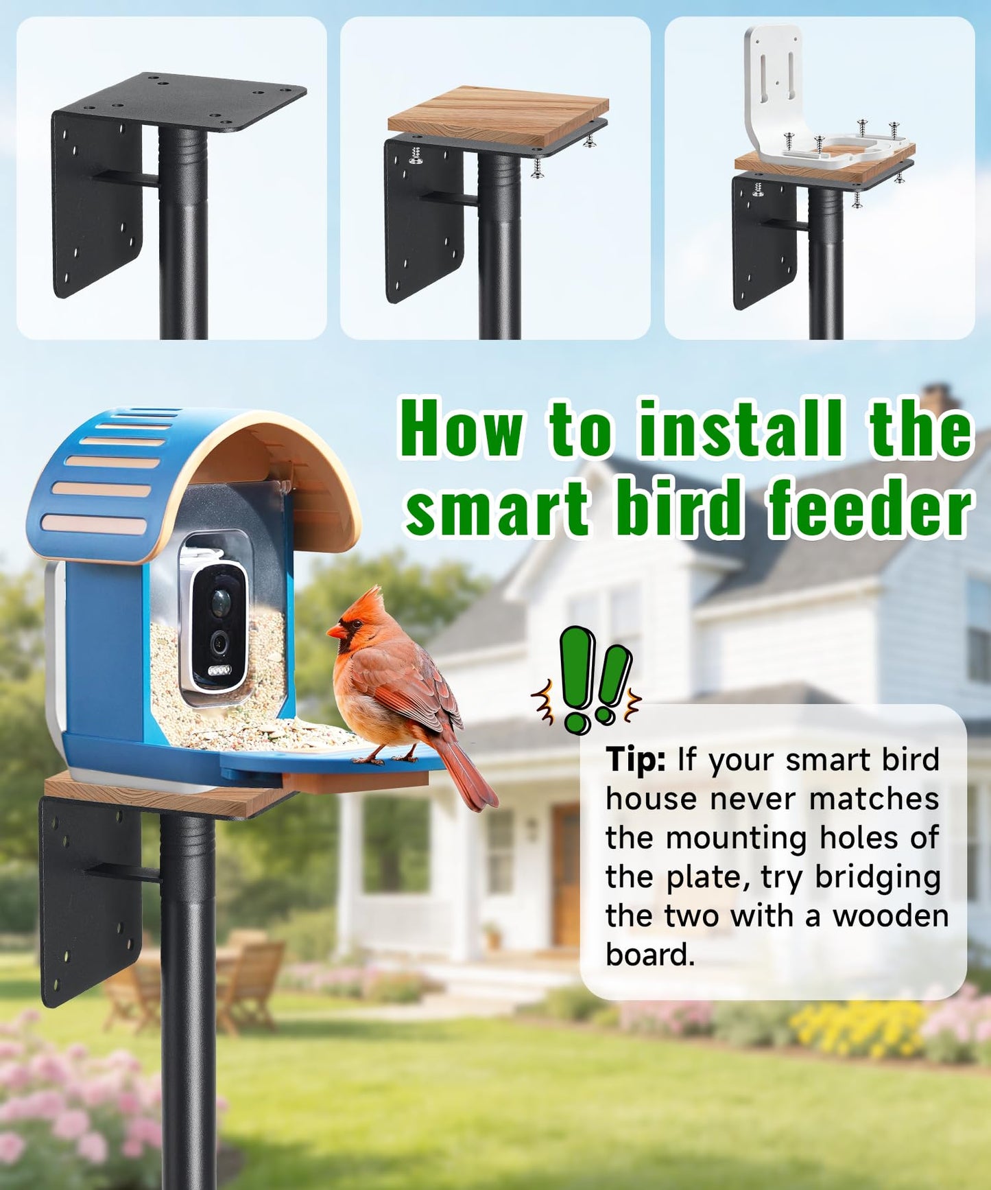 2 Pack Bird House Pole, Heavy-Duty Outdoor Bird Feeder Pole with Stable 5-Prong Base, 75” Adjustable Height, 1 Inch Dia Universal Mounting Stand for Yard Garden Bird Watching and Feeding