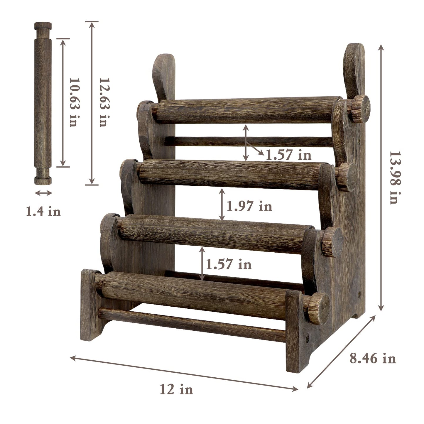 TOPNEW 4 Tier Wooden Bracelet Holder, Scrunchie Bangle Watch Necklace Display Storage Jewelry Holder Stand Display Organizer, Brown