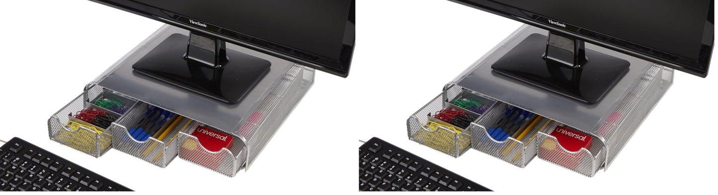 Mind Reader Perch Monitor Stand Desk Organizer, Silver Metal Mesh (Pack of 2)