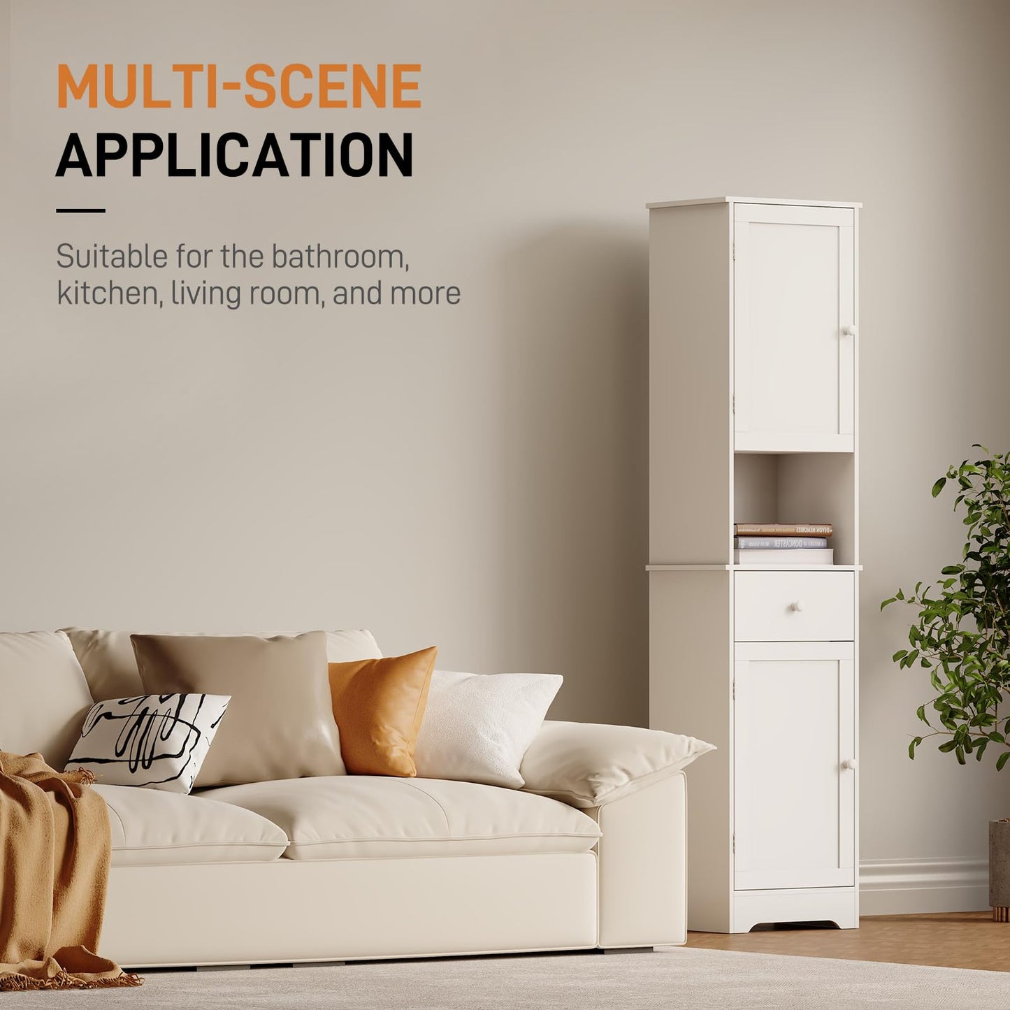Viaozutis Tall Bathroom Cabinet, Storage Cabinet with 2 Doors & 2Drawer, with Ajustable Shelve, for Bathrooms, Kitchens,Entrances（White）