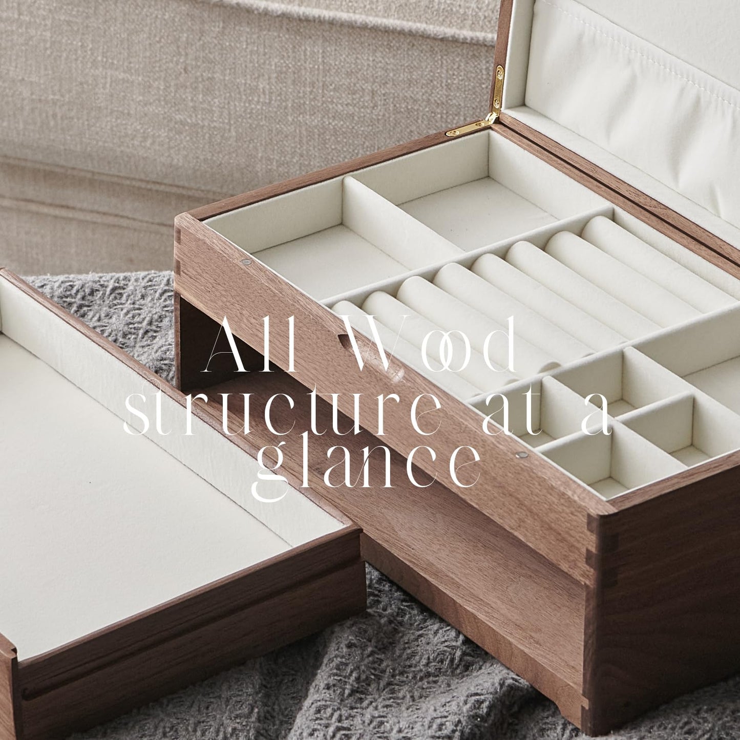 Beexchange Black Walnut Wooden Jewelry Box - Allwood, Handcrafted, Classic Jewelry Box. Jewelry boxes & organizers for Women, Men, and Girls (Double-Layer)
