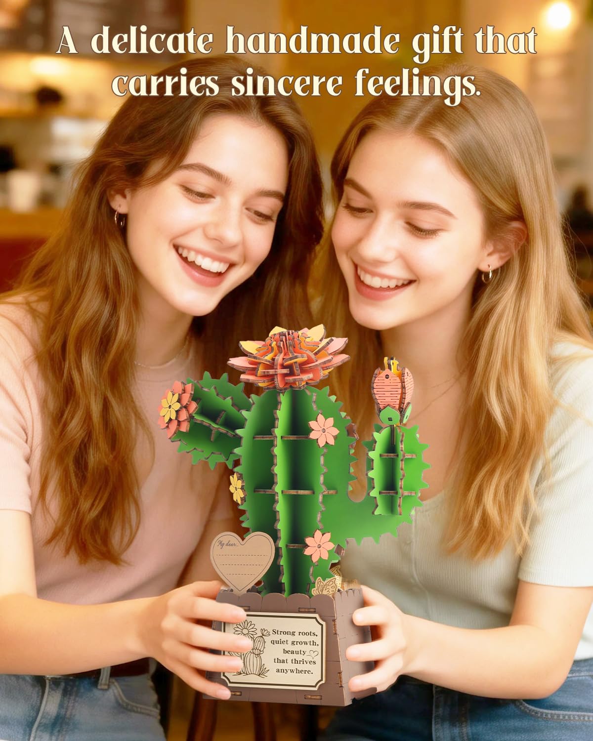 KAAYEE 3D Puzzles for Adults Cactus Potted, 92 Pcs Wooden Puzzle DIY Handcraft Kit, Succulent Flower Series Home Office Decor, Gift for Friends Family Elders Birthday Housewarming