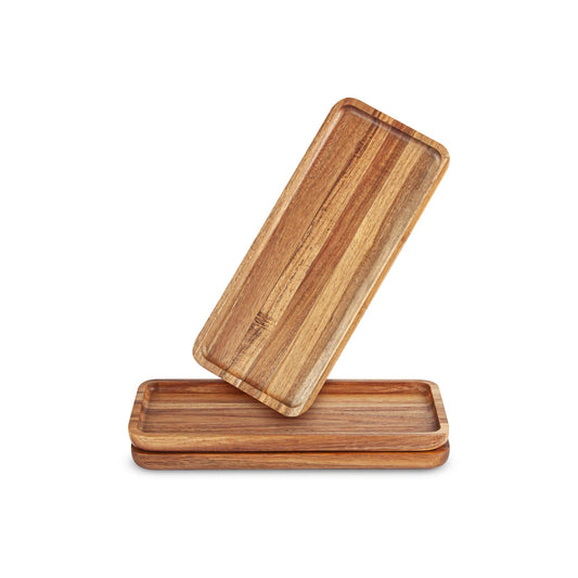 Anyvape Acacia Wood Serving Trays, Set of 3 Wooden Platters (11.8 x 5.1 in)