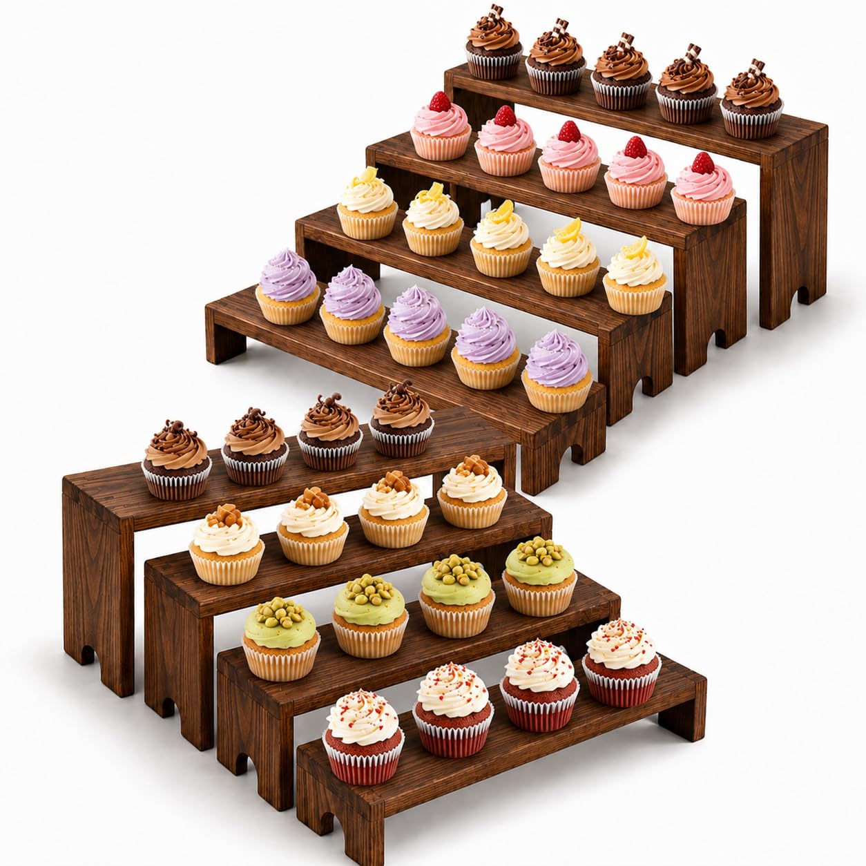 ABenkle 8 Pieces Wooden Tiered Risers Display Stands, Dessert Table Display Food Risers for Vendor Events, Stackable Wood Buffet Risers, Farmhouse Dessert Risers for Desktop Party Catering Cupcake