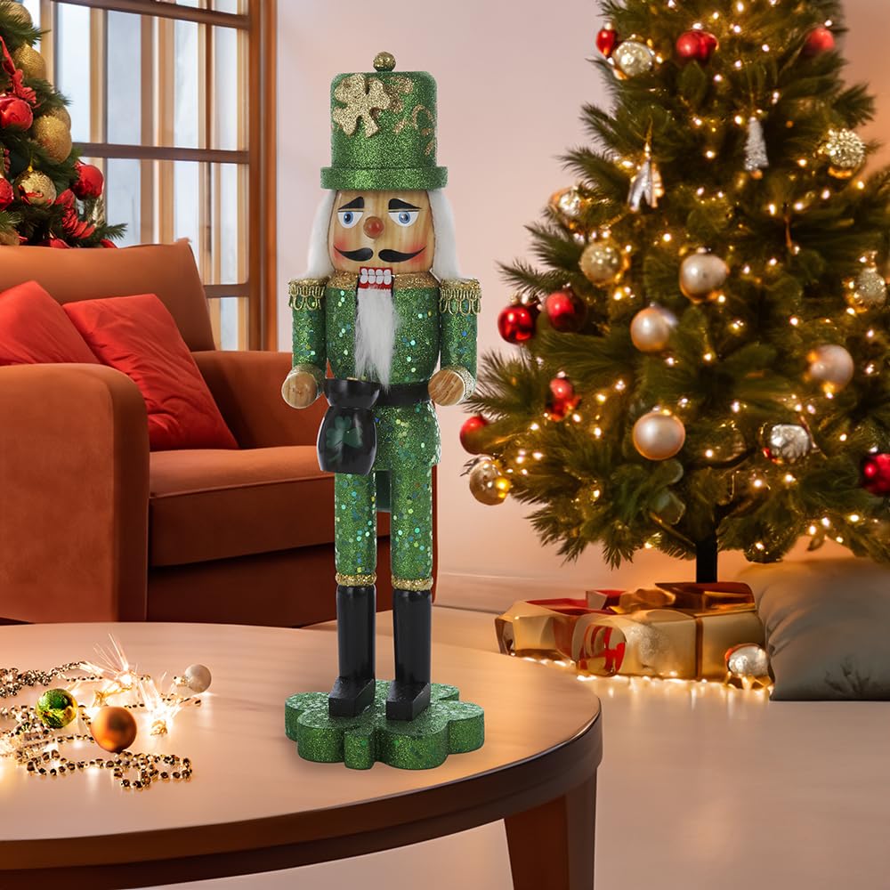 Kurt Adler 15-Inch Wooden Irish Nutcracker on Shamrock Base