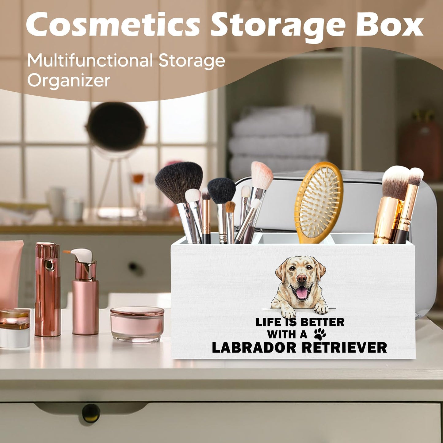 DILSJ Labrador Retriever Gifts Pen Pencil Holder Organizer For Desk, Dog Mom Dad Lovers Gifts, Life Is Better With Labrador Retriever Wooden Box Signs For Home Office Desk Tabletop Decoration