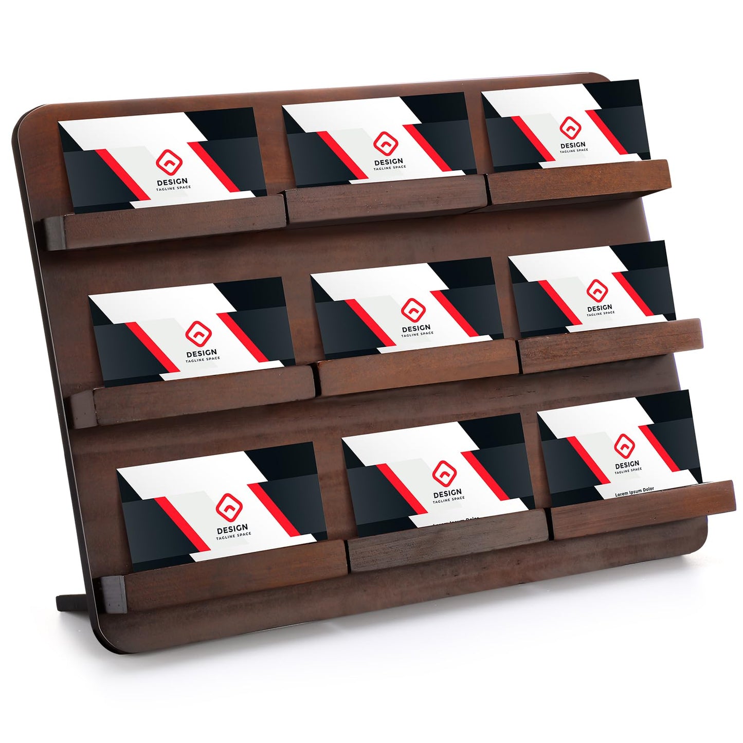 Leinuosen 3 Tie Wood Business Card Holder for Desk 9 Slot Wooden Business Card Display Stand Multiple 3 Tie Detachable Organizer for Desktop Office Home Exhibition Meeting (9.45 x 13 Inch)