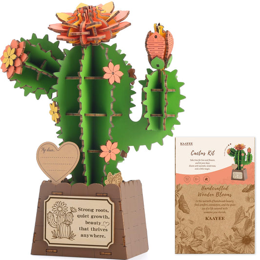 KAAYEE 3D Puzzles for Adults Cactus Potted, 92 Pcs Wooden Puzzle DIY Handcraft Kit, Succulent Flower Series Home Office Decor, Gift for Friends Family Elders Birthday Housewarming
