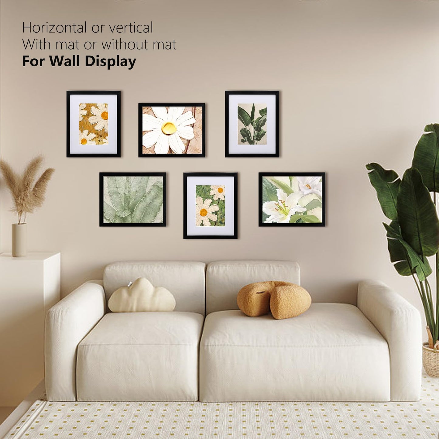 KINLINK 8x10 Picture Frame Black Set of 6, Wooden Photo Frames Matted 5x7 with Plexiglass for 5x7 with Mat or 8x10 without Mat for Table and Wall Display
