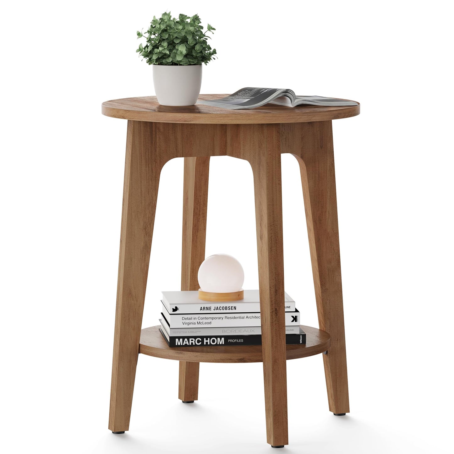 VASAGLE MAEZO Collection - Side Table, 2-Tier Small Round End Table, Nightstand with Tapered Legs, Curved Transitions, for Small Spaces, Living Room, Bedroom, Honey Brown ULET283T41