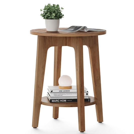 VASAGLE MAEZO Collection - Side Table, 2-Tier Small Round End Table, Nightstand with Tapered Legs, Curved Transitions, for Small Spaces, Living Room, Bedroom, Honey Brown ULET283T41
