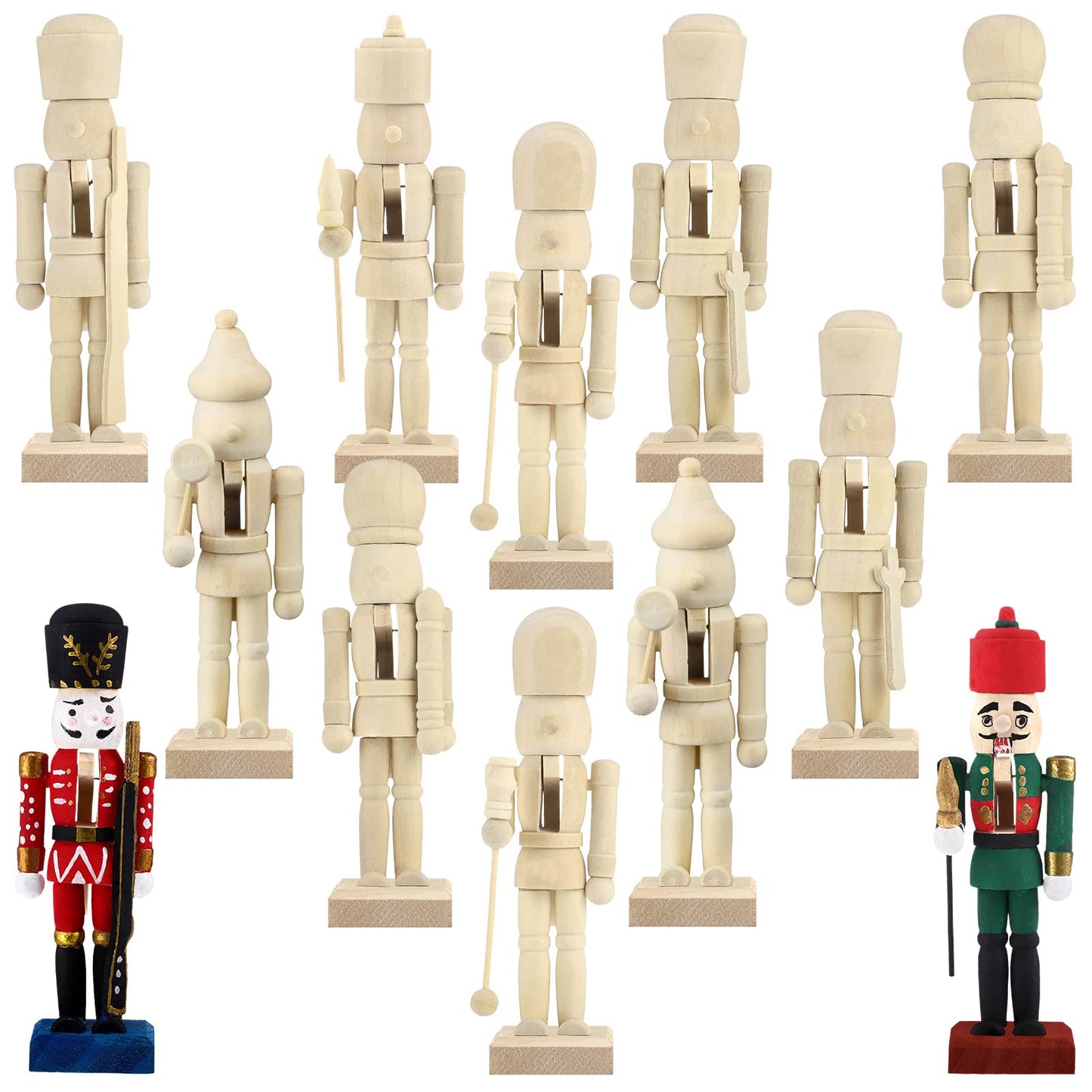 Sumind Christmas Unfinished Nutcracker Christmas Wooden Nutcrackers 5 Inch Xmas Craft Kit Box Paintable Nutcracker Figures for Adults Arts Project Ornaments Decoration(12 Pieces)