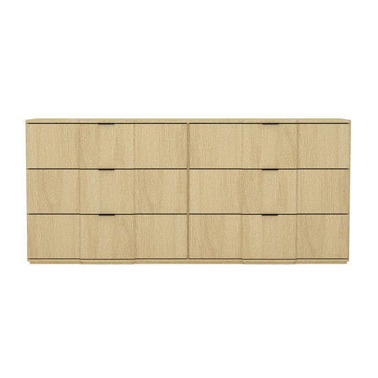 Manhattan Comfort Clive 72” Modern 6 Drawer Dresser, Wide Chest of Drawers with Sculpted Fluted Front & Accent Recessed Handles, Doubles as 70” TV Stand, Natural Oak