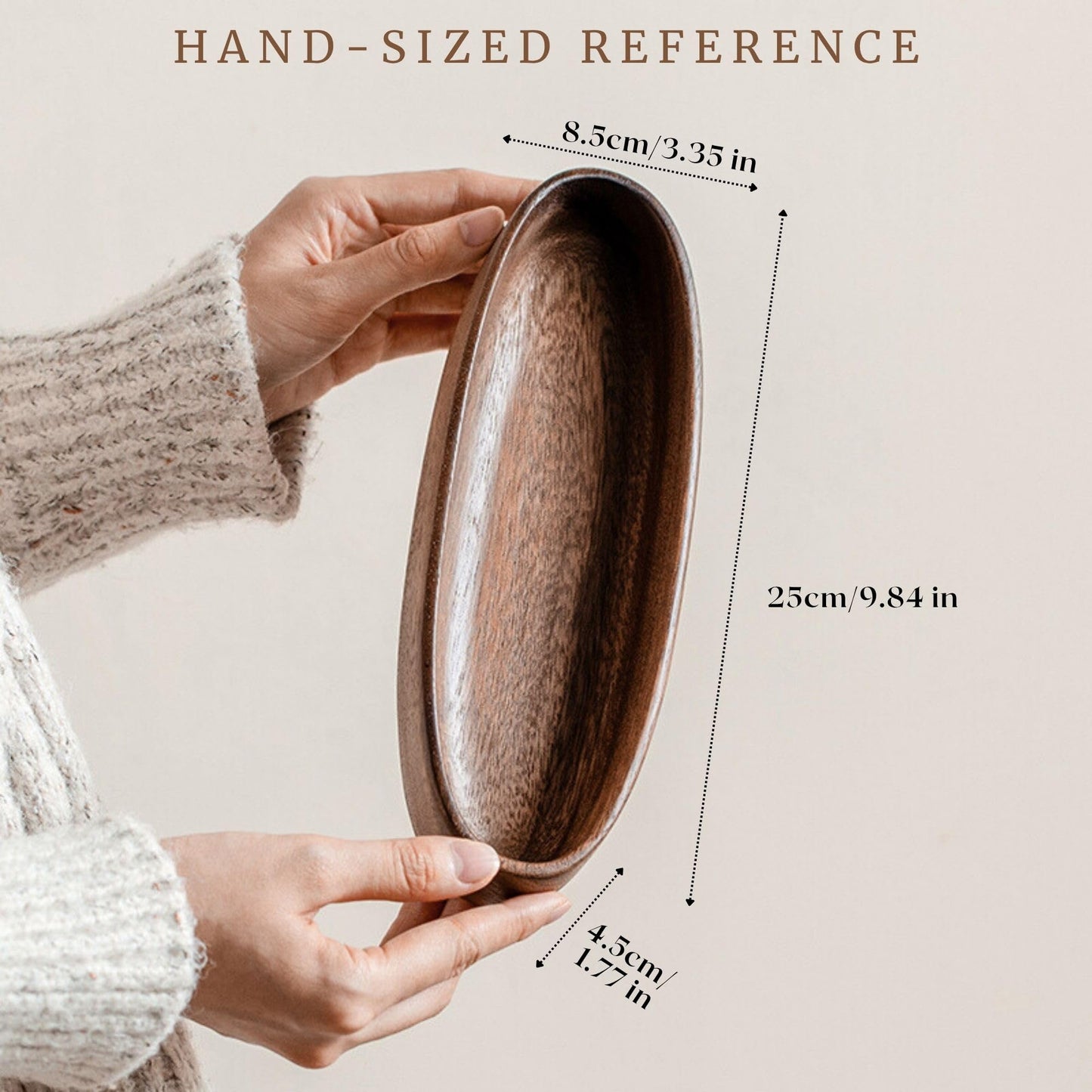 Rochoseng Wooden Decorative Bowl Walnut Wood Bowl for Table Centerpiece Rustic Wood Bowl for Home Decor Coffee Table Oval Boat Shape (Large (9.8"))