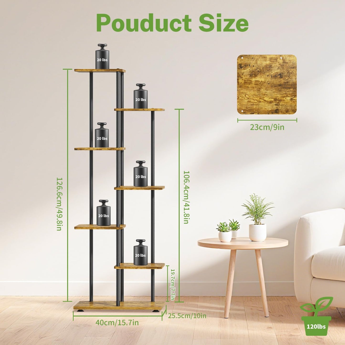 iDavosic.ly 6 Tier Plant Stand Indoor Outdoor Set of 2, Metal Wood Corner Flower Pot Holder Shelf and 50 Inch Tall Orchid Display Rack for Patio Porch Living Room Balcony, Modern Black & Rustic Brown