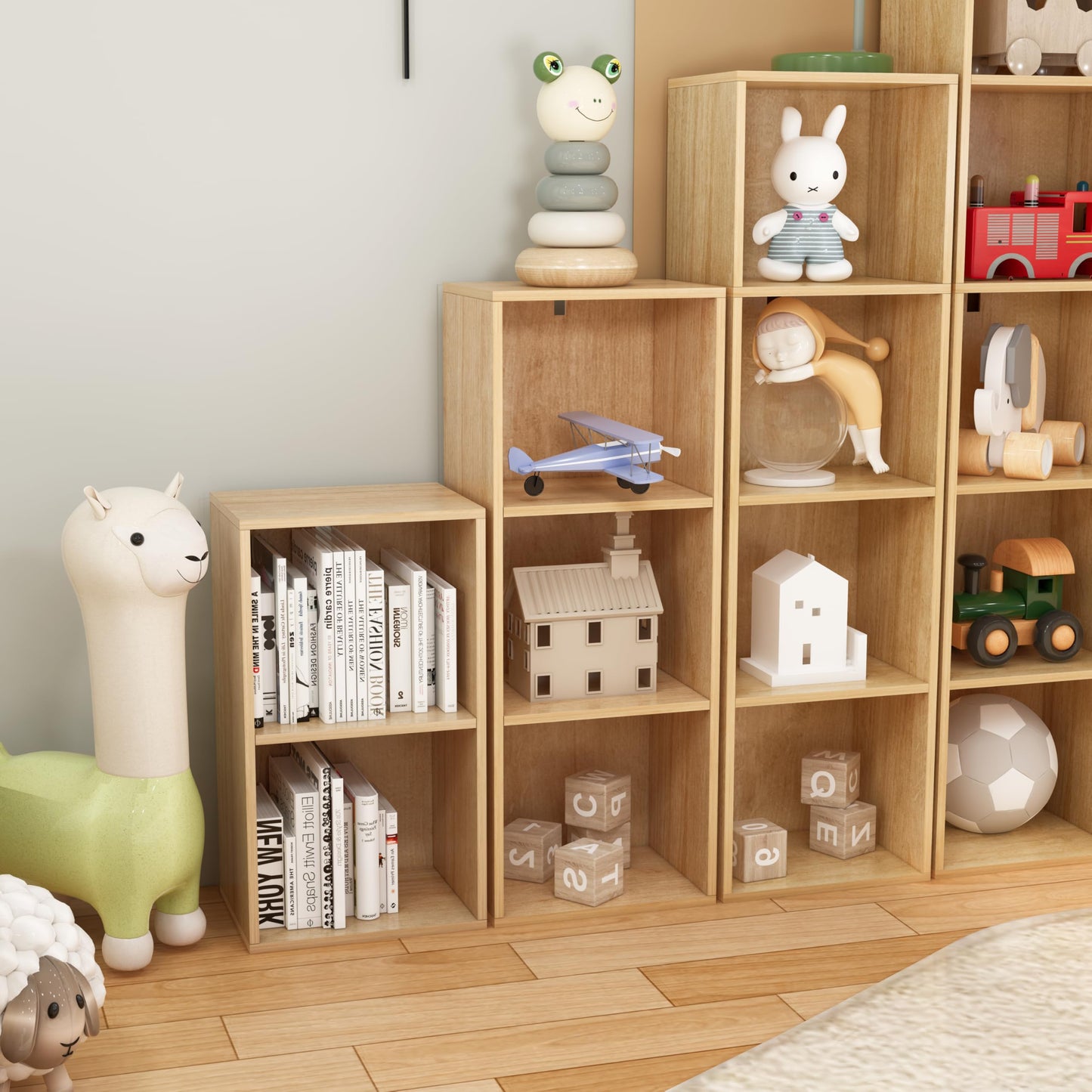 VAFHYLLIS 3 Cube Storage Organizer,Wooden 3-Tier Open Shelf Bookshelf,Versatile Storage Cubes for Living Room，Bedroom,Home Office,(Oak, 3 cube-11.8 inch)