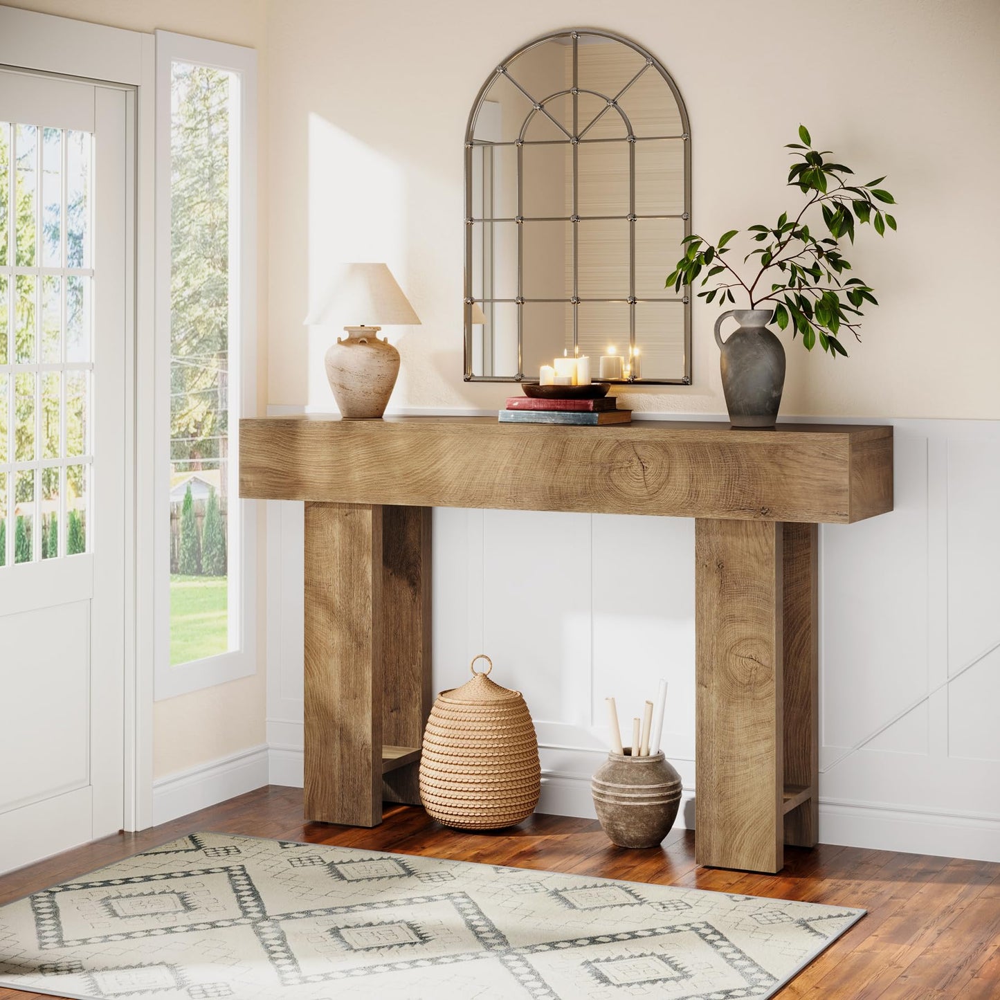 Cealform Console Tables for Entryway, 47.2 Inches Long Sofa Table Behind Couch, Farmhouse Wooden Style Entry Way Table for Living Room, Hallway, Entrance, Foyer (Light Brown)