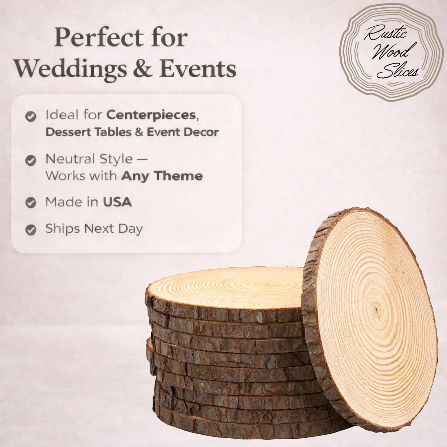 Set of 10 Large Wood Slices (11-13”) – Rustic Wooden Rounds for Wedding Centerpieces, Event Decor, and Table Centerpieces