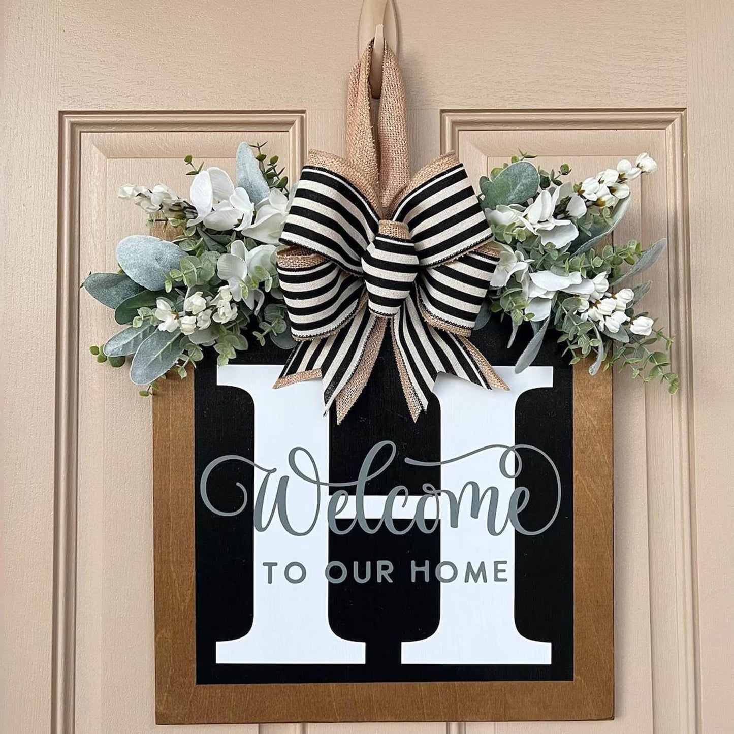 Last Name Front Porch Decor - Welcome Sign With 26 Letter Monogram (H) - Outdoor Decorations for All Seasons