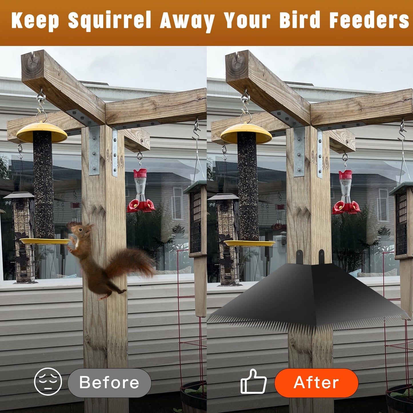 TSSOIYLR Metal Squirrel Baffles with Spikes - Galvanized Steel Squirrel Guards for 4x4 Posts and Bird Feeder Poles - Keeps Squirrels and Raccoons out of Birdhouses (1 Pack)