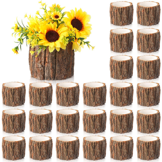 RimCereal 24 Pcs Wooden Vase for Centerpieces Wedding Flower Table Centerpieces Woodland Party Decor Rustic Farmhouse Bark Stump Buckets Vintage Planter Pots for Garden Baby Shower Window Home (Large)