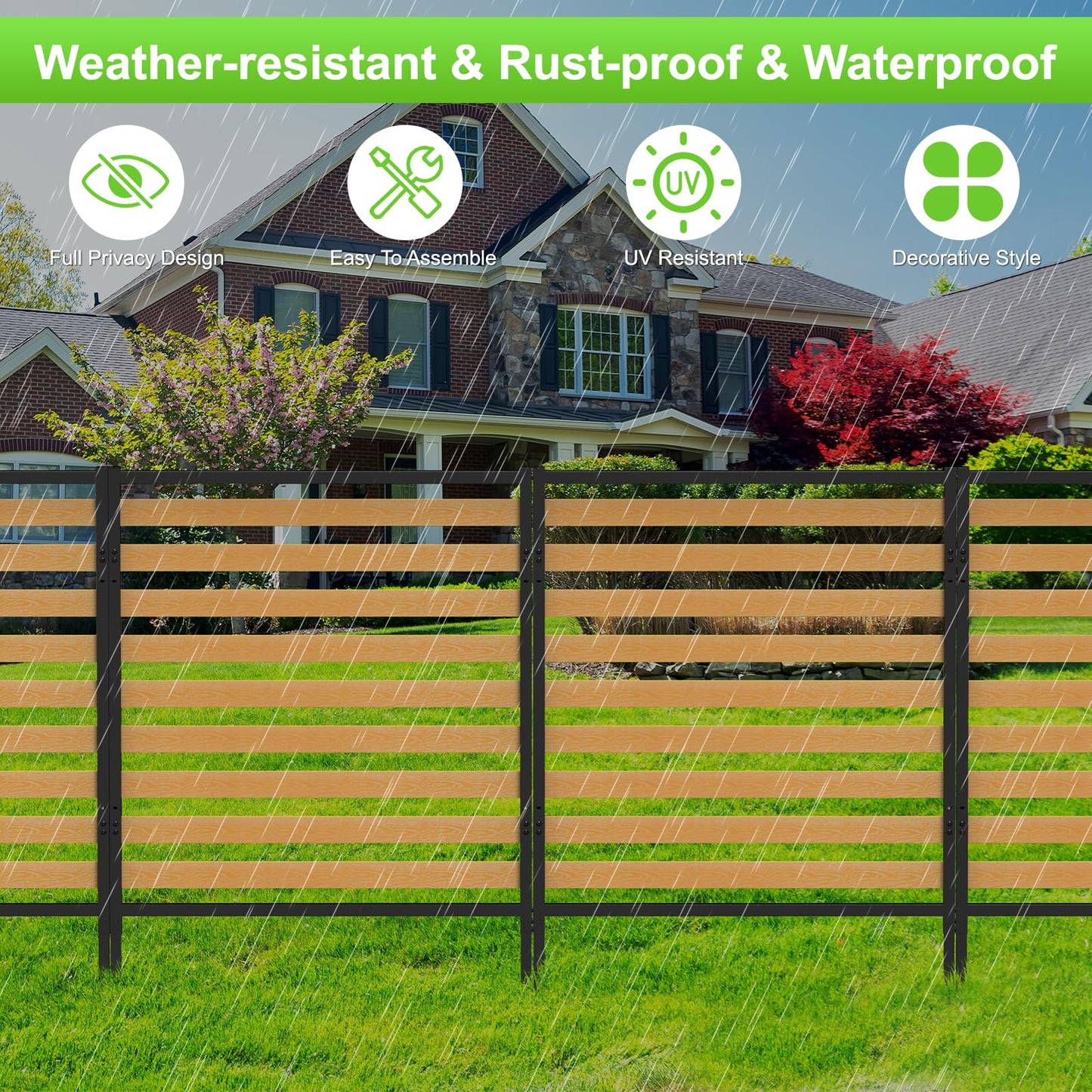 Air Conditioner Fence 1 Panel, Privacy Fence Screen 54.5" H × 39.4" W No-Dig Metal Wood Outdoor Pool Equipment Enclosure with Metal Stake, AC Unit Cover, Trash Bin Hider for Garden & Backyard