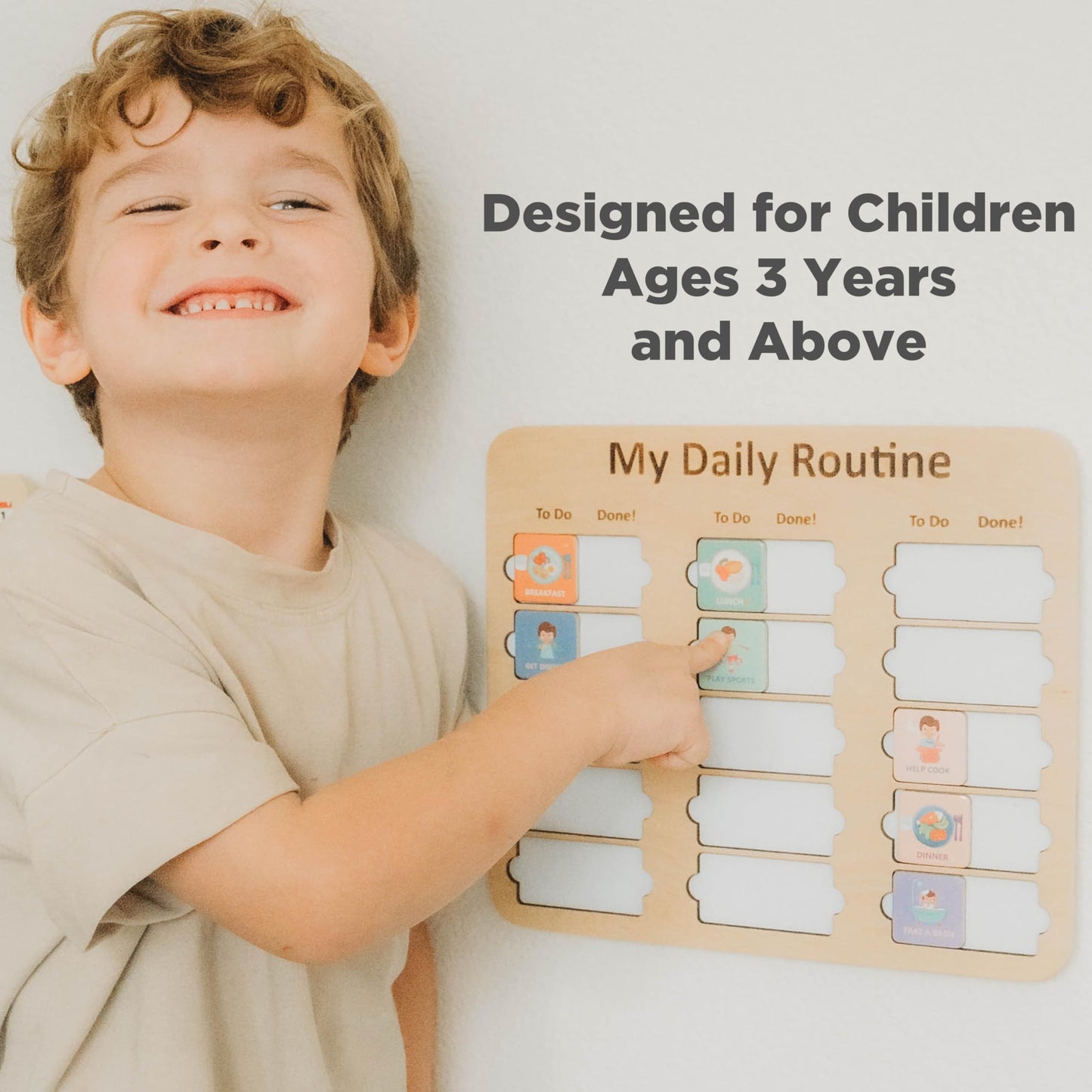 Wooden Toddler Routine Chart Ages 3-6 – Daily & Bedtime Routine Chart for Toddlers, Visual Schedule Board for Kids, Montessori-Inspired Visual Schedule for Kids Daily Routine