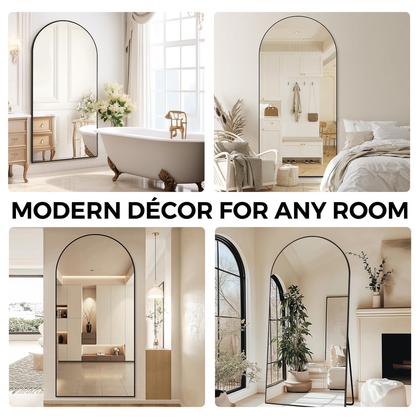 ABSWHLM Oversized Full Length Mirror 78x38 Inch - Wall Mounted or Standing Floor Mirror with Aluminum Alloy Frame, Shatterproof Tempered Glass - Modern Mirror for Bedroom, Living Room, Closet, Black