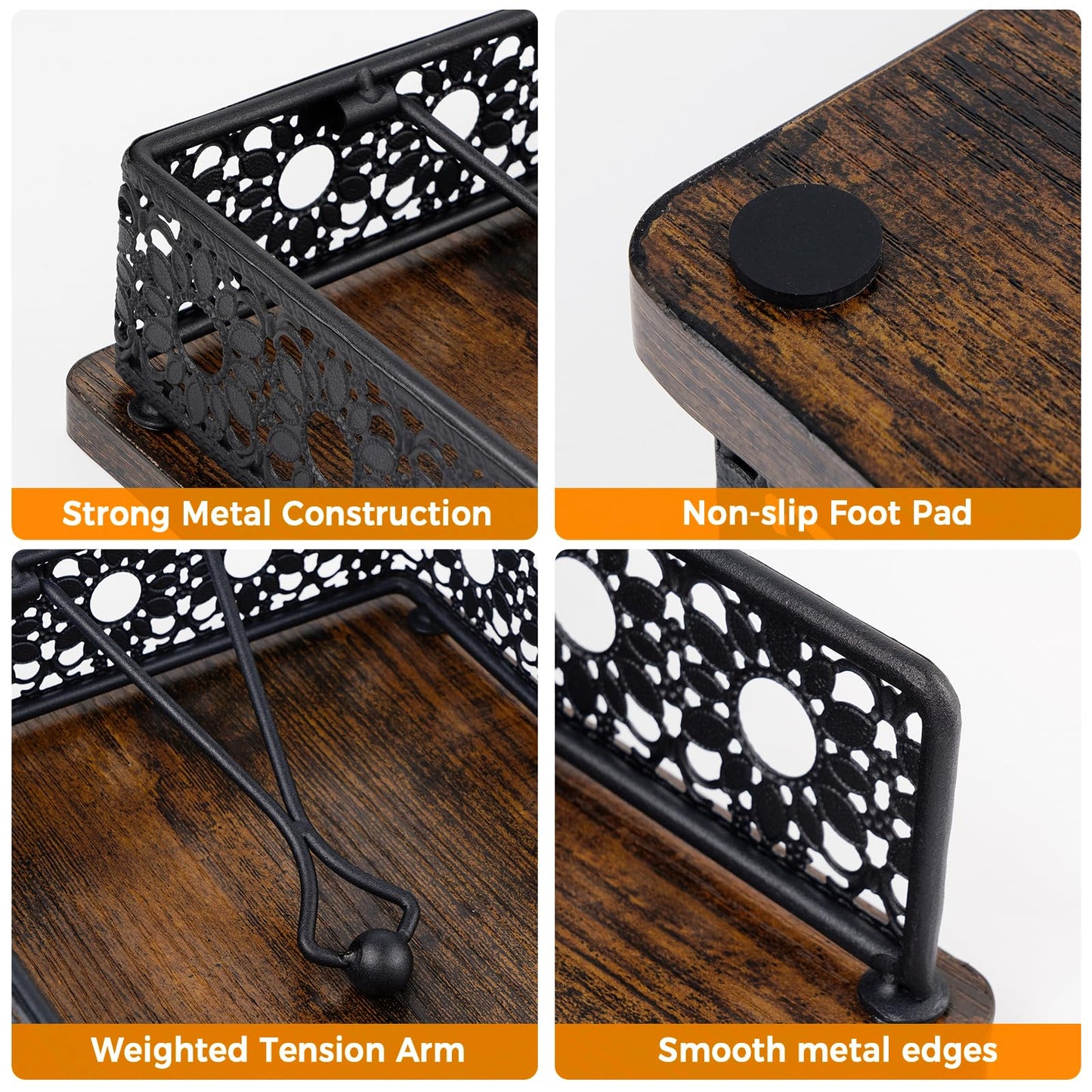 Haliafancy Wooden Napkin Holder for Table, Farmhouse Napkin Holder with Weighted Arm Iron Ball, and Vintage Sunflower Edging for Kitchen, Home, Countertop, Bar, Restaurant (Black Iron with Wood)
