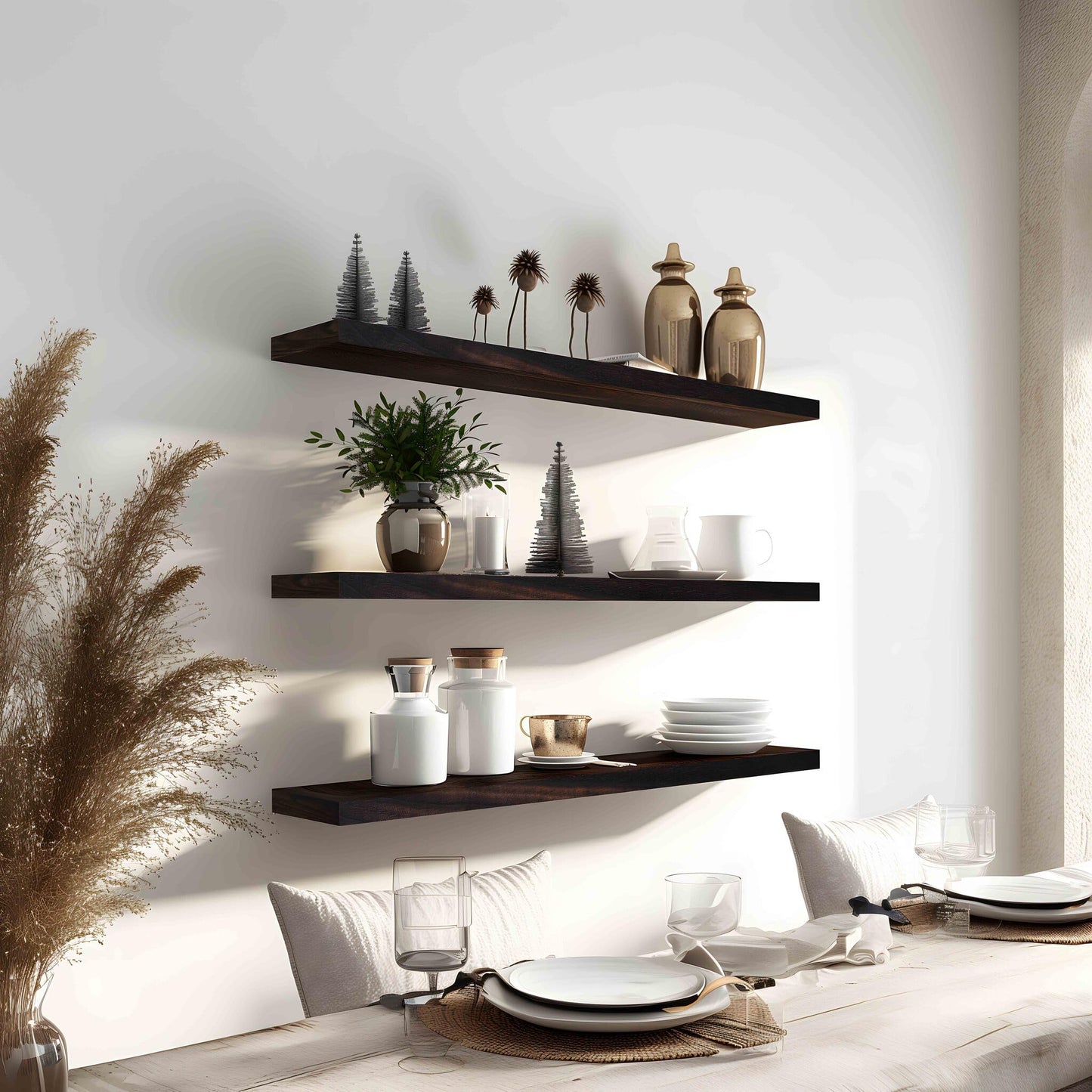 PHPH 36 Inch Wood Floating Shelves for Wall, Wooden Wall Shelves for Bedroom, Set of 4 Brown