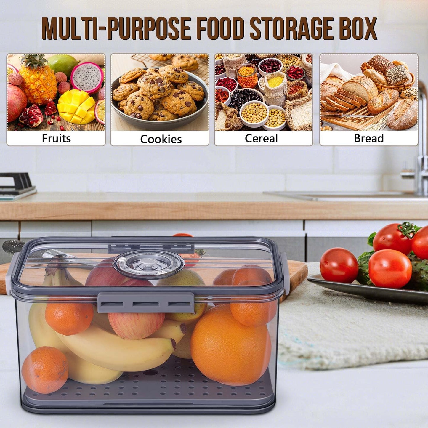 Gifhomfix Bread Box Bread Boxes for Kitchen Counter Airtight, Time Recording Bread Storage Container with Lid, Bread Keeper for Homemade Bread, Toast, Bagel, Donut and Cookies, LARGE Grey