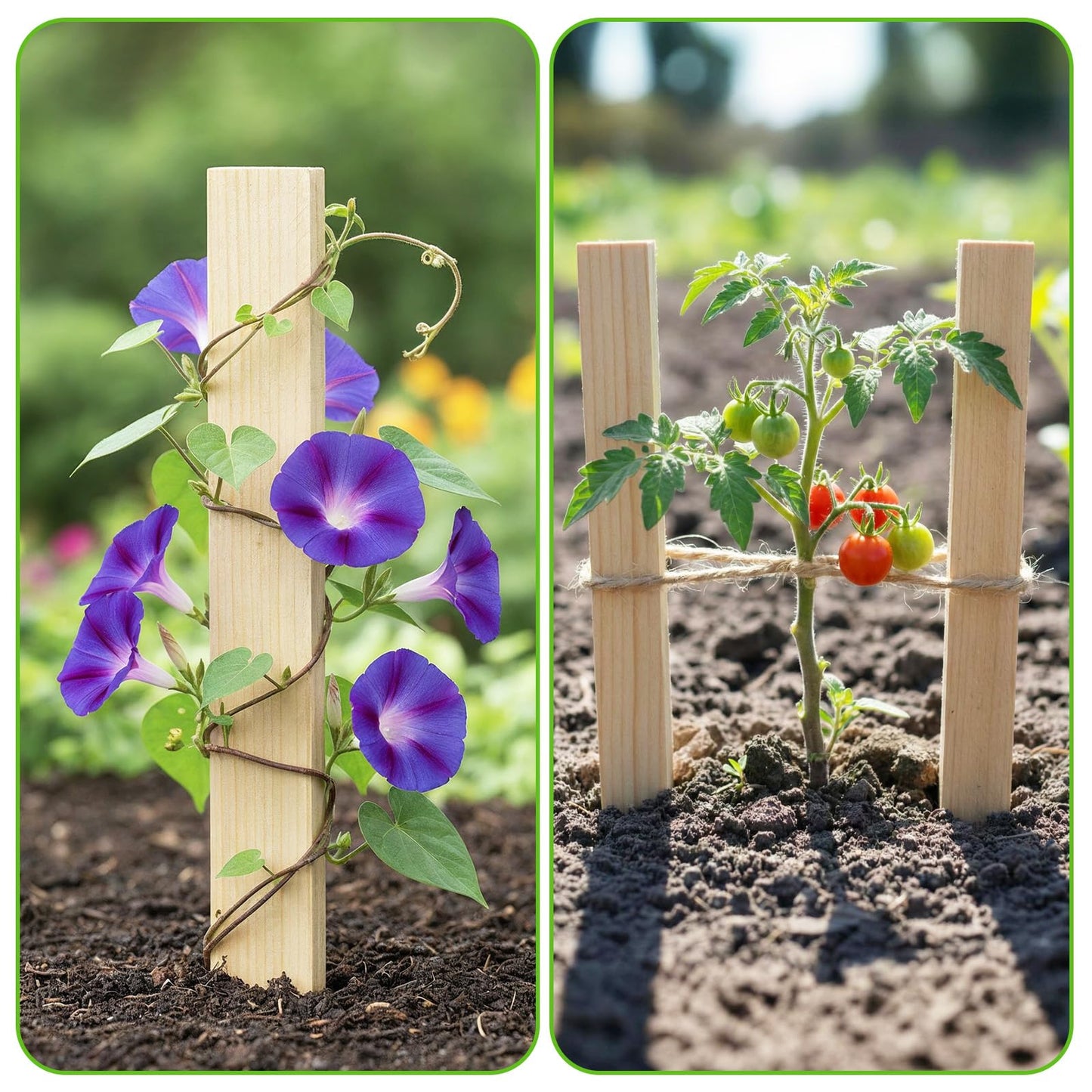 UCandy 24 Pack Wooden Garden Stakes, 12" Survey Grading Stakes, Garden Ground Stake with Sharp Point, Fir Wood Plant Support Stake, Sign Posts for Silt Fence Backyard Boundaries Baselines