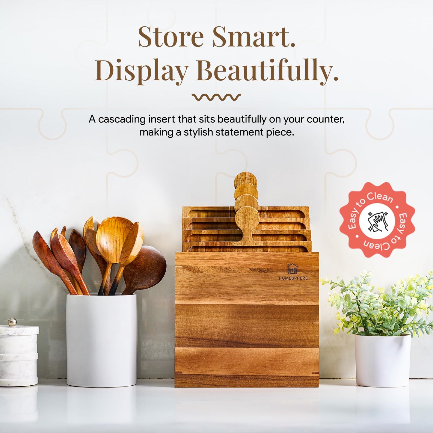 Homesphere Wooden Charcuterie Boards, Appetizer Tray for Parties & Cutting Board with Handle, Set of 4, Acacia Wood Board, Wine Gifts, Wine Accessories, Interlocking Puzzle Serving Tray w/Storage Box