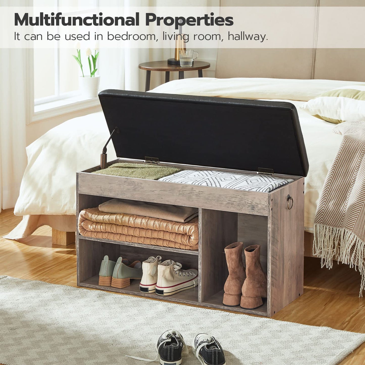HOOBRO Shoe Storage Bench with Padded Cushion, Entryway Bench with Flip-Open Storage Box and Adjustable Shelf, Shoe Rack with Hidden Compartment, for Entryway, Living Room, BF-BG40HX01