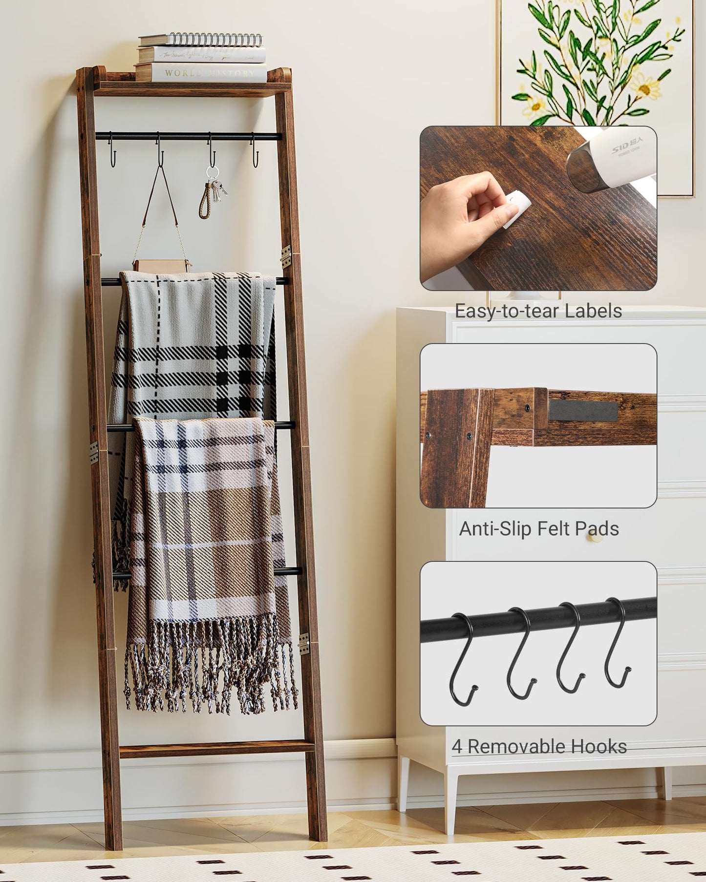Hzuaneri Blanket Ladder Shelf for Living Room BR31501B BR35801B