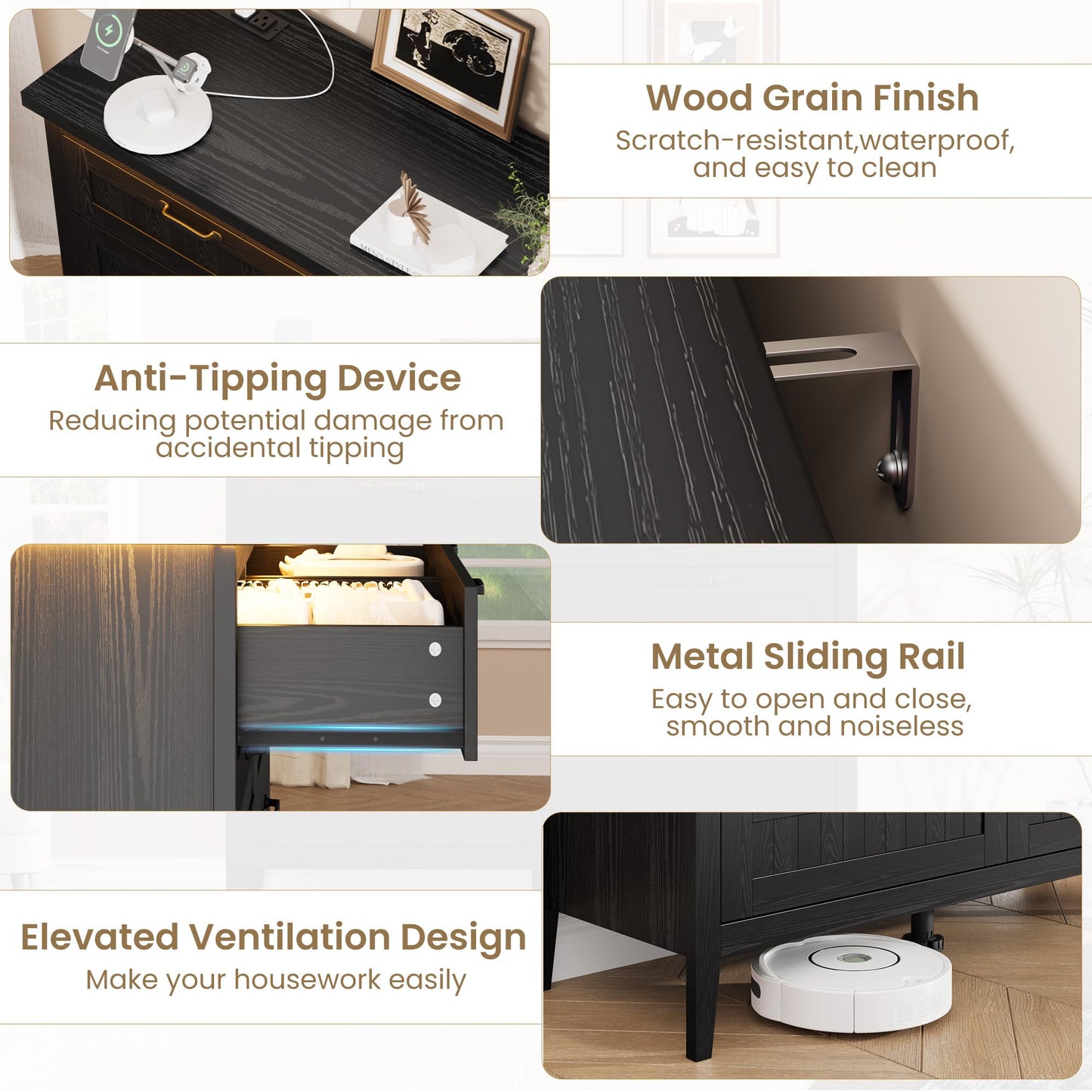 IDEALHOUSE 8 Drawer Dresser with Charging Station & LED Lights