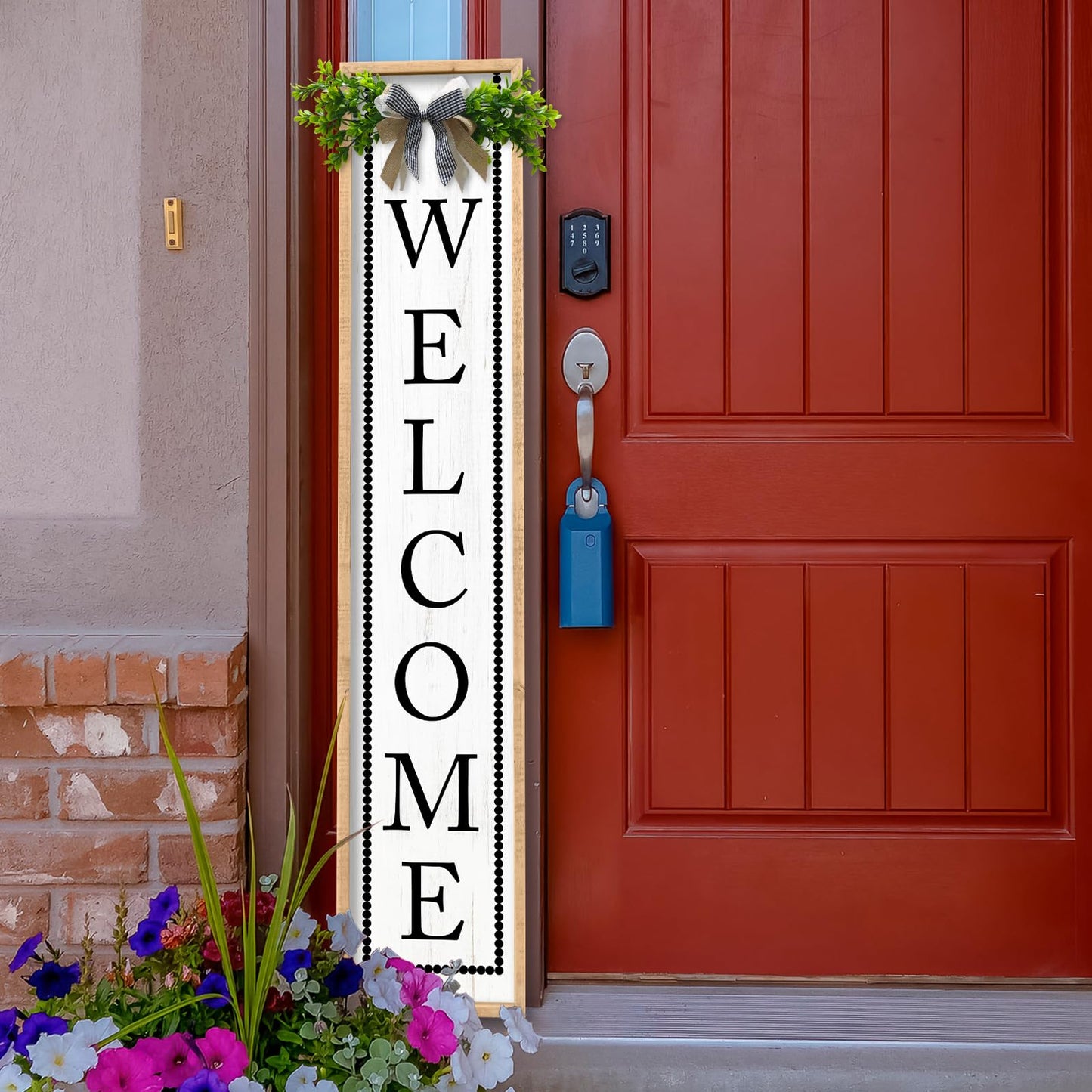 Aurapeak Welcome Sign for Front Porch Door Standing, Outdoor Large Wooden Home Rustic Farmhouse Yard Vertical Hanging Modern Entryway Plaques Outside Decorations (45"X9" Wood)