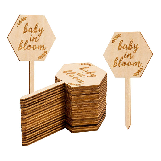 Baby in Bloom Succulent Tags Baby Shower Favors Gifts, PARBEE 40PCS Hexagon Plant Stakes Labels Gift Wooden Garden Stakes Succulent Plant Markers