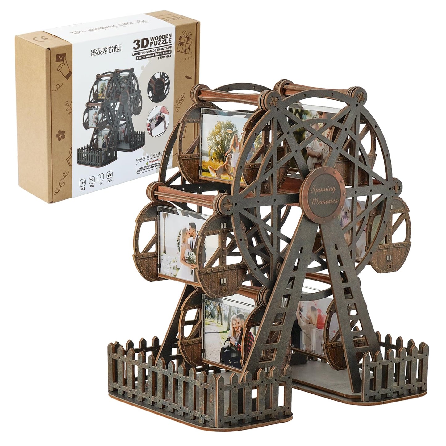 Photo Ferris Wheel 3D Wooden Puzzles for Adults, Rotating Mini Picture Frame Wood Model Kits - Unique Graduation, Personalized Anniversary Presents for Dad, Women Men